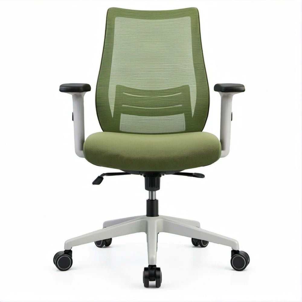 Ergonomischer Drehstuhl Grün/Weiss/Schwarz mit Netzrücken und höhenverstellbarem Sitz, 64 × 64 × 98–108 cm