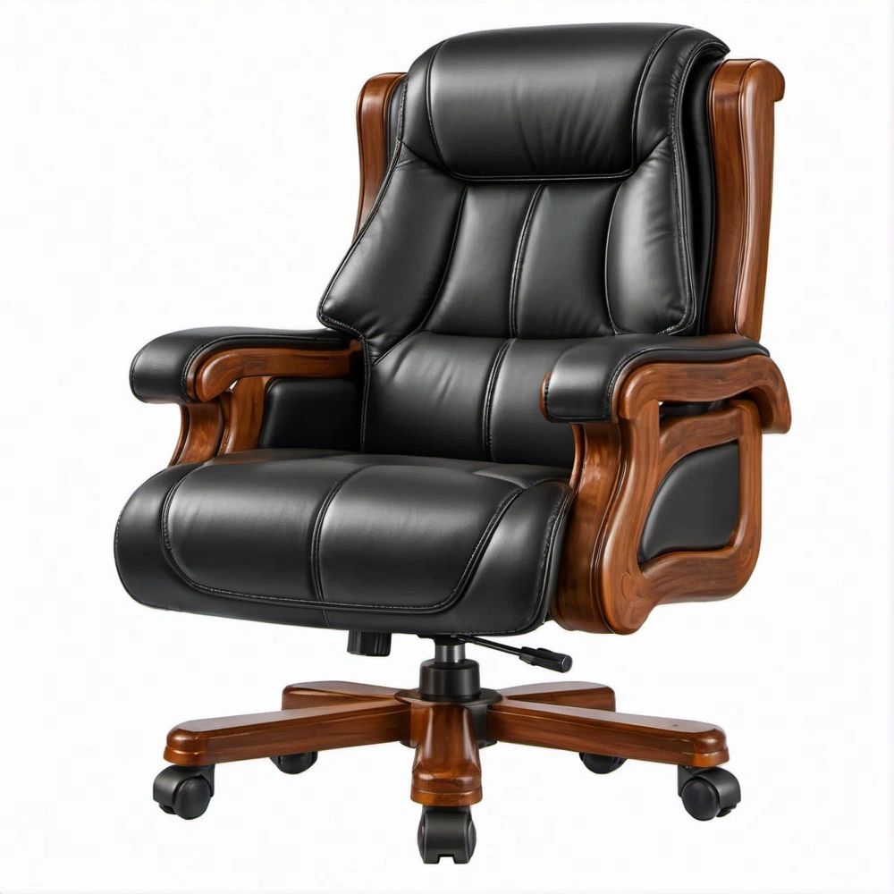 Ergonomischer Chefsessel aus PU-Kunstleder und Formholz, Schwarz/Braun, 70 x 70 x 118–126 cm