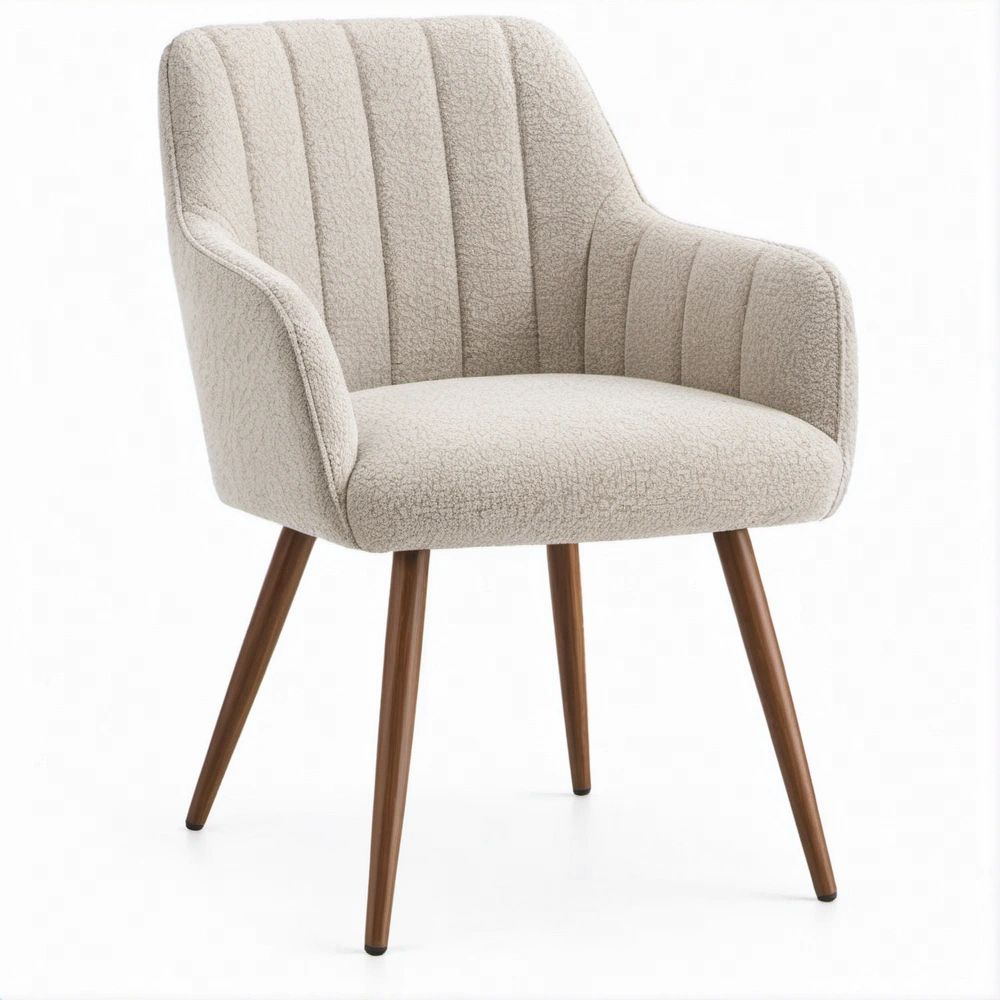 Armlehnstuhl in Creme und Nussbraun, Bouclé-Polyester und Massivholz, 60 x 62 x 83 cm