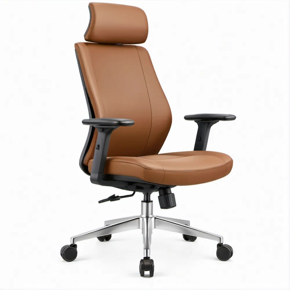 Ergonomischer Chefsessel aus braunem PU-Kunstleder, 68 x 68 x 118–128 cm