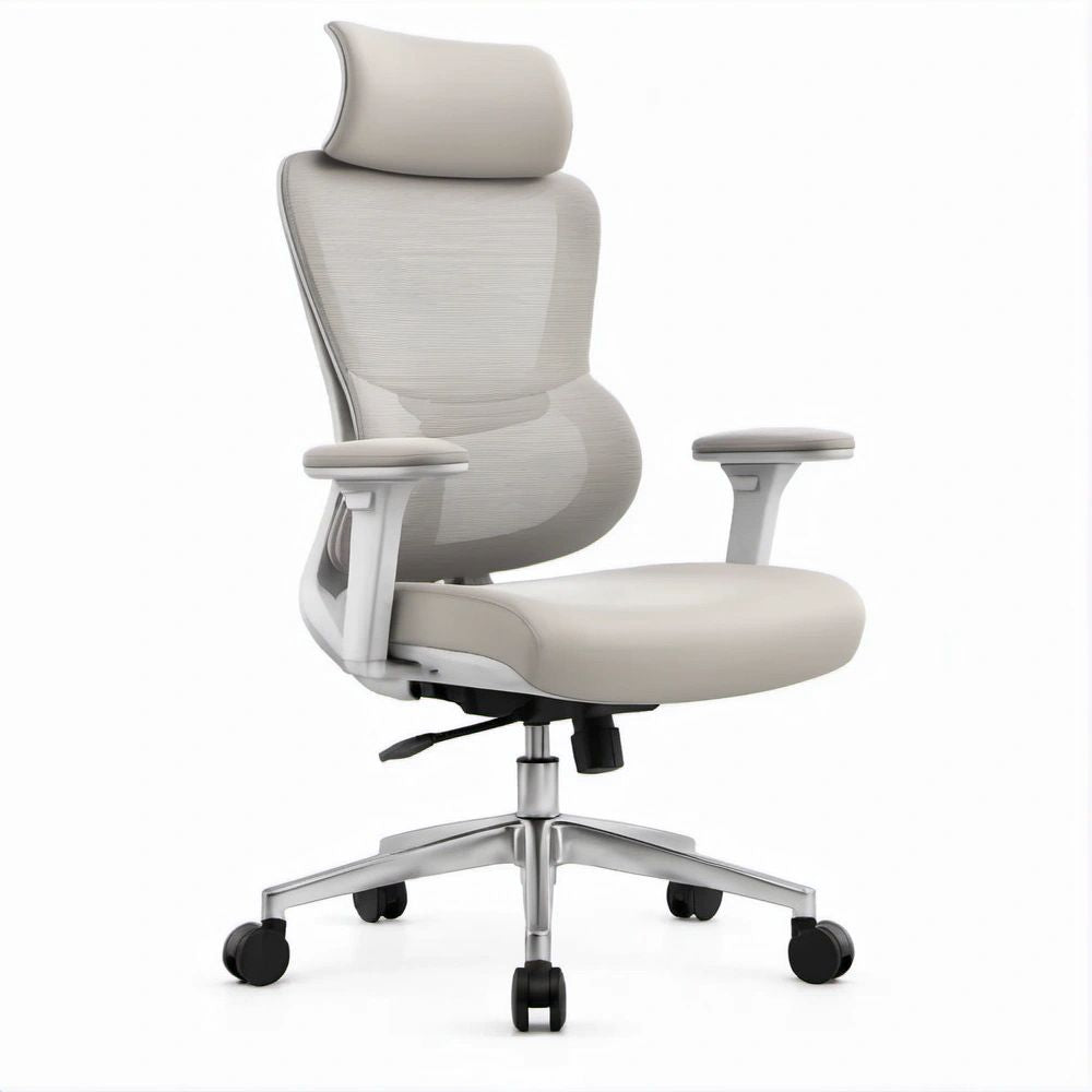 Ergonomischer Bürostuhl mit Kopfstütze Hellgrau/Silber/Schwarz, 68 x 68 x 118–128 cm