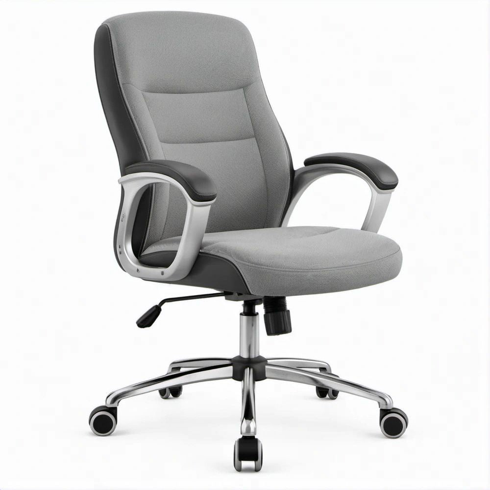 Bürostuhl mit hoher Rückenlehne, Wippfunktion und Armlehnen, Grau/Schwarz/Silber, 62 × 64 × 116–126 cm