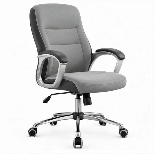 Bürostuhl mit hoher Rückenlehne, Wippfunktion und Armlehnen, Grau/Schwarz/Silber, 62 × 64 × 116–126 cm
