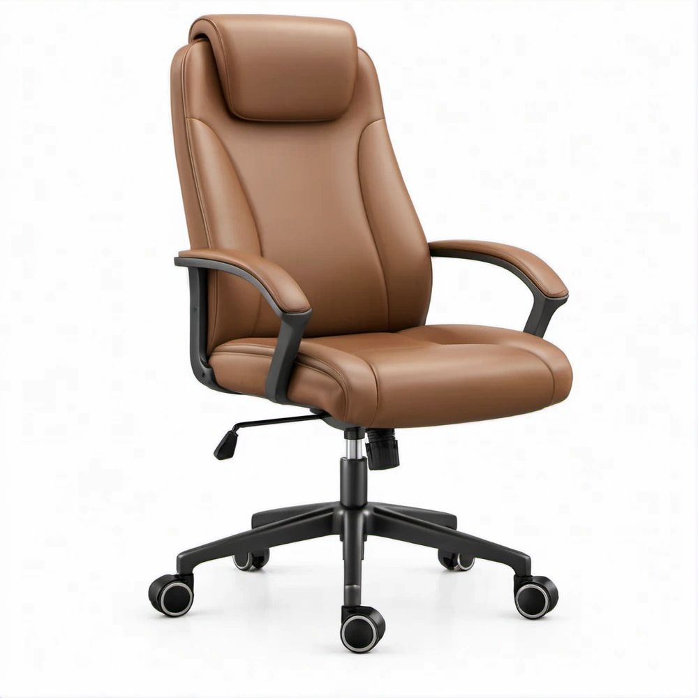 Ergonomischer Chefsessel aus PU-Kunstleder, Braun/Schwarz, 66 x 64 x 112–122 cm