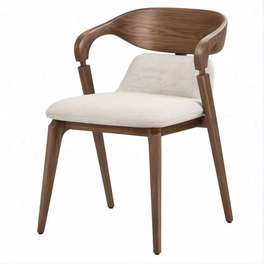Armlehnstuhl aus Massivholz in Walnussbraun und Creme, 56 x 55 x 78 cm