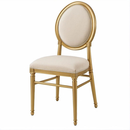 Esszimmerstuhl aus massivem Buchenholz Gold/Beige mit ovaler Rückenlehne, 50 x 55 x 97 cm