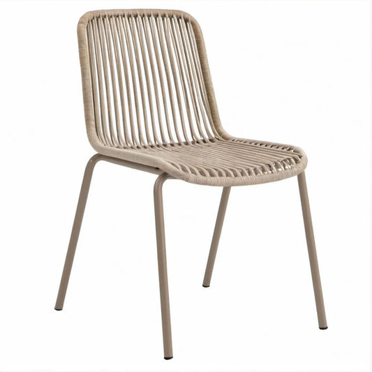 Stuhl mit PP-Seilgeflecht und Stahlgestell in Beige, 46 x 56 x 82 cm